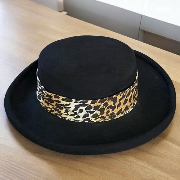 BOLLMAN HAT Co. 100% Wool & Doeskin Fedora Black w Animal Print Sash OS Gorpcore - Picture 4 of 8